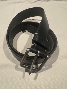 Brass buckle , Leather Belt with Double-Prong Brass Buckle